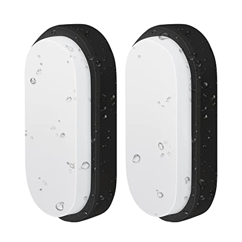 ANWIO 14W Outside Black Led Oval Bulkhead Light,Ip54 Waterproofled Porch Sconce Lighting, Outdoor LED Wall Light,Ceiling Light,980LM,4000K Natural White Bathroom Ceiling Light,220-240V(2 Pack)
