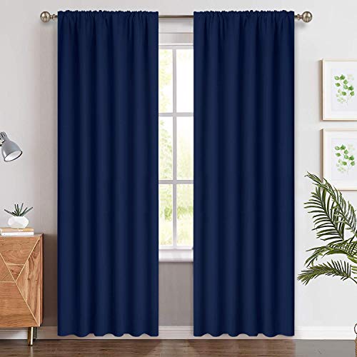 Yakamok 84 Inches Navy Blue Rod Pocket Blackout Curtains for Bedroom - Room Darkening Thermal Insulated Window Treatment Drapes for Living Room,52W x 84L Inch,2 Panels