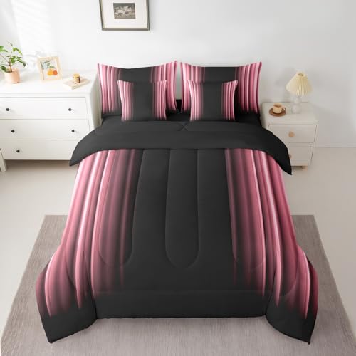 Feelyou Abstract Ombre Comforter Set with Sheets Kids Teens Pink Black 7 Piece Bedding Set Room Decor Twin Size,Reversible Black