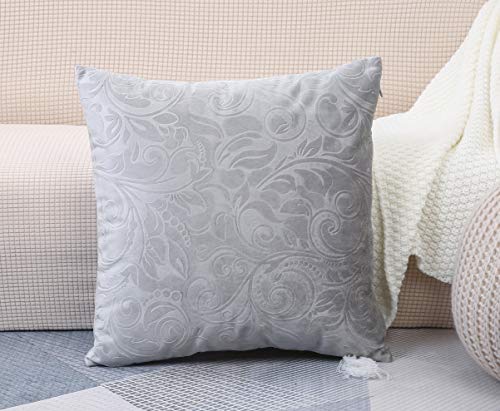 "TangDepot Embossed Velvet Throw Pillow Cover-(16"" x 16"", C06 Silver) - Color-matched invisible zipper. Easy Clean. Swap covers refresh without new pillows. for sofa, bed, office, indoor/outdoor."