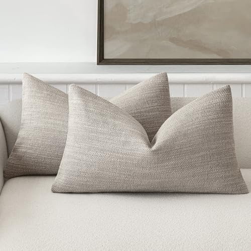 Foindtower Set of 2 Decorative Textured Burlap Linen Throw Pillow Covers Farmhouse Boho Lumbar Cushion Cover Solid Accent Pillowcase for Couch Sofa Bed Living Room Home Decor,12??20 Inch,Light Grey