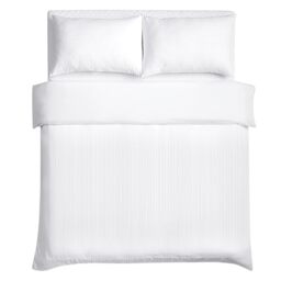 Good Nite King Duvet Cover Sets Satin Stripe Brushed Microfiber Bedding Set 3 PCS with Pillowcases Ultra Soft with Corner Straps (White, King)