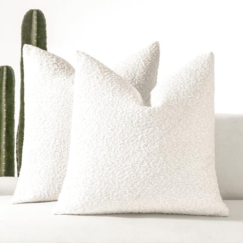 EIHU HOME Boucle Decorative Throw Pillow Covers for Couch Set of 2, 16x16 inches, White
