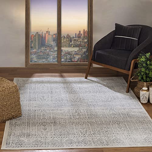 Livabliss Lou Asmara Round Vintage Carpet 160 cm – Scandi Boho Style for Living Room, Bedroom & Hallway, Easy Care Floor Covering, Grey Orange