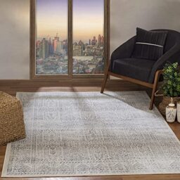 Livabliss Lou Asmara Round Vintage Carpet 160 cm – Scandi Boho Style for Living Room, Bedroom & Hallway, Easy Care Floor Covering, Grey Orange