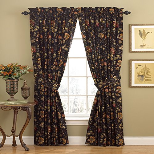 Waverly Felicite Black Floral Window Curtain for Living Room 50 x 84 Inch