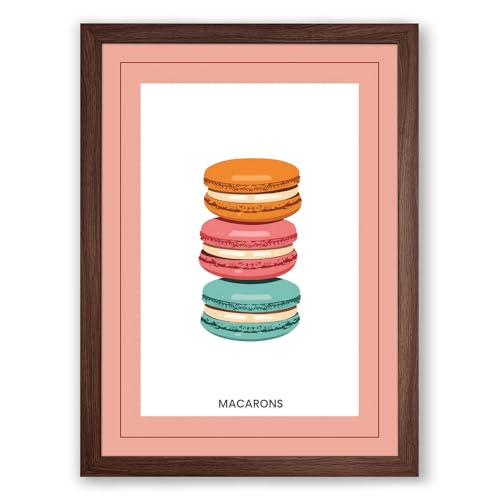 Stacked Macarons Modern Framed Wall Art Print A1 (84.1×59.4cm) Walnut, Wall Decor for Living Room, Bedroom, Office & Home, Ready to Hang, Art Gift
