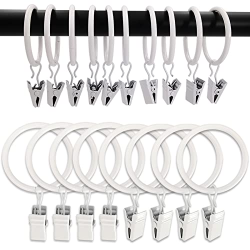 AMZSEVEN 100 Pack Metal Curtain Rings with Clips, 1.5 in Interior Diameter, White