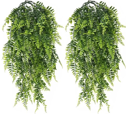 Artificial Boston Hanging Plants, Fake Ferns Ivy Plastic Plant Vine Faux Leaves UV Resistant Vines Greenery for Indoor Outdoor Bathroom Decor Office Garden Party Wedding DIY Decoration 4 Pack