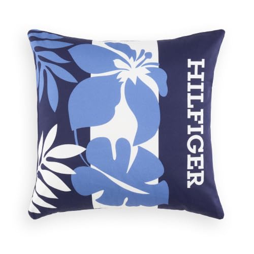 Tommy Hilfiger - Navy Blue Printed Canvas Decorative Cushion Cover 100% Cotton Exotic Floral Pattern Exotic and Fine Cushion Cover 40x40cm