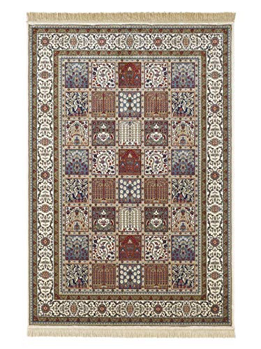 Mint Rugs Precious Living Room Rug Classic Velvet Rug with Fringes Oriental for Living Room Kitchen Hallway or Bedroom Tightly Woven Synthetic Fibre Cream Red 70 x 140 cm