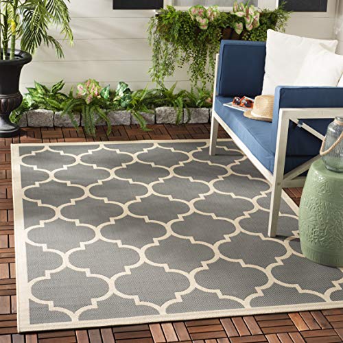 Safavieh Trellis Indoor/Outdoor Woven Rectangle Area Rug, Courtyard Collection, CY6914, in Anthracite / Beige, 160 X 231 cm for Garden, Patio or Any Outdoor Space