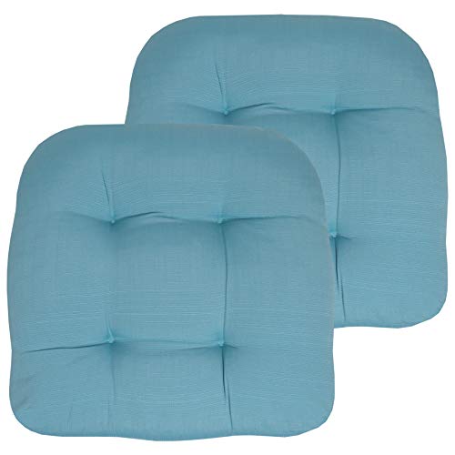 "Sweet Home Collection Patio Cushions Outdoor Chair Pads Premium Comfortable Thick Fiber Fill Tufted 19"" x 19"" Seat Cover, 2 Count (Pack of 1), Teal"
