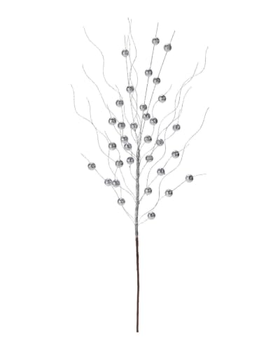 Silver Glitter Twig Christmas Tree Spray, 68cm Decorative Pick - Silver glitter twig spray, 68cm decorative Christmas tree pick for wreaths, garlands and festive arrangements