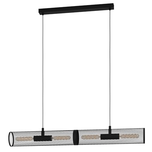 EGLO Pendant Lighting Redcliffe, 4 Lamp Ceiling Light Fixture in Industrial Style, Black Metal Hanging Light for Dining and Living Rooms, E27 Socket