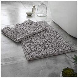 GC GAVENO CAVAILIA Soft Bath Mat Sets For Bathroom - 2 Piece Bath Mat Non Slip Back - Highly Water Absorbent & Fast Drying 100% Microfiber Chenille Toilet Rug with Pedestal Mat - Silver