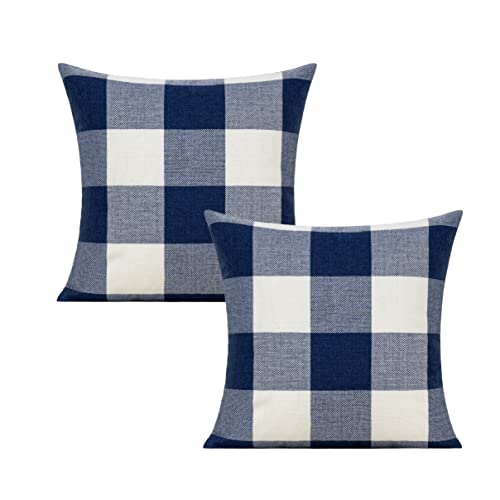 VAKADO 24x24 inch Set of 2 Navy Blue White Buffalo Plaids Throw Pillow Covers Outdoor Farmhouse Retro Decorative Check Cushion Cases Home Decor for Couch Patio Porch Sofa Furniture, Dark Blue