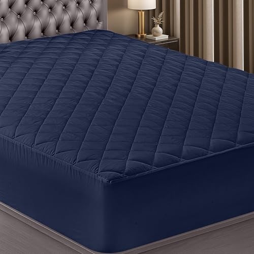 Utopia Bedding Quilted Mattress Protector, Breathable Mattress Pad, Deep Fitted Mattres Cover (Navy Blue, King - 198 x 203 + 40 cm (Pack of 1))