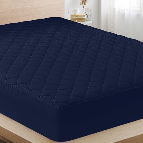 Utopia Bedding Quilted Mattress Protector, Breathable Mattress Pad, Deep Fitted Mattres Cover (Navy Blue, King - 198 x 203 + 40 cm (Pack of 1))
