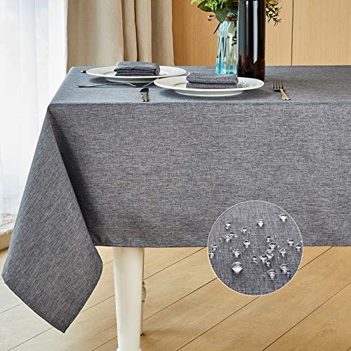 Mebakuk Rectangle Table Cloth Linen Farmhouse Tablecloth Waterproof Anti-Shrink Soft and Wrinkle Resistant Decorative Fabric Table Cover for Kitchen (Oblong 60 x 120 Inch (10-12 Seats), Dark Grey)