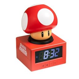 Paladone Super Mario Super Mushroom Icon Alarm Clock with Night Light – Digital Alarm Clock, Tap-to-Snooze, 16cm Tall, Official Nintendo Merchandise