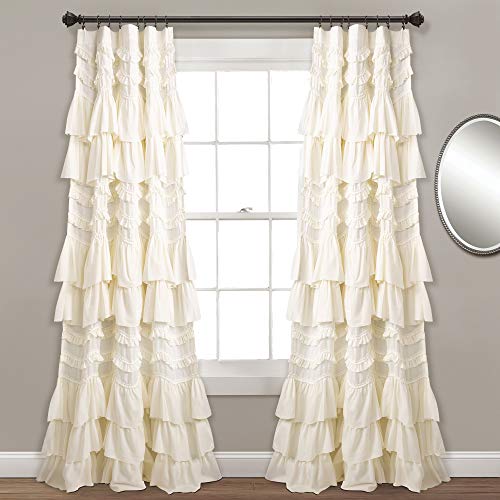 Lush Decor Kemmy Curtain - Ruffled, Textured Shabby Chic Style Window Panel for Living, Dining Room, Bedroom (Single), 84” x 52”, Blush
