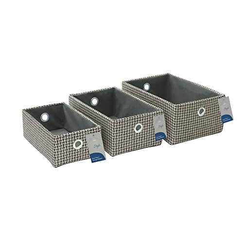 JVL Silva Rectangular Fabric Storage Baskets, Set of 3, Grey