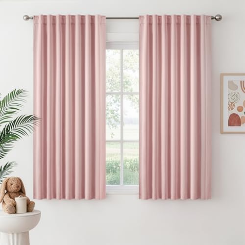 ANRODUO Back Tab Blackout Curtains for Bedroom Living Room, Rod Pocket Pinch Pleated Thermal Insulated Room Darkening Curtains 54 Inches Long 2 Panels, Light Pink, 42 x 54 Inch