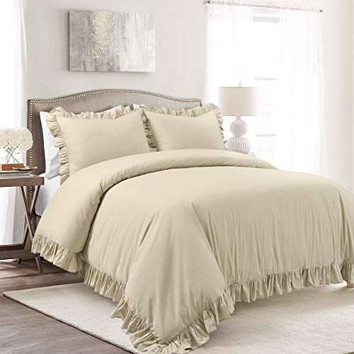 Lush Decor Reyna 3-Piece Ruffled Cotton Duvet Cover Bedding Set, Full/Queen, Wheat