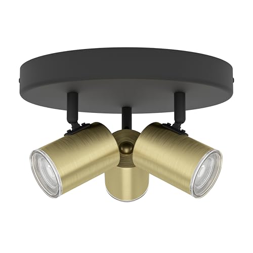 Eglo Ceiling lamp Consuma 1, Round 3-Light Spotlight, Bathroom Light, Metal Black and Brass, GU10 Socket, IP44