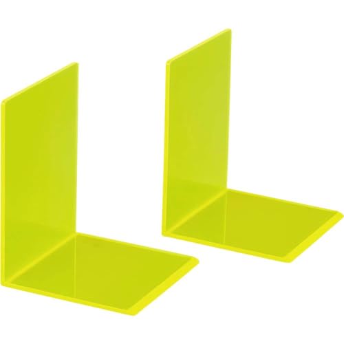 MAUL Acrylic Bookend (Pack of 2), 10 x 10 x 13 cm, Book Holder, Organza for Children, Books, Office, Shelf, Book Support in Stylish Acrylic Design, Furniture Friendly Book Holder, Yellow