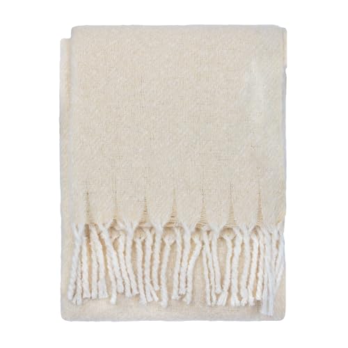 furn. Wylder Isla Throw – Woven Soft Textured Neutral Blanket with Tassel Trim (Cream - 130x180cm)