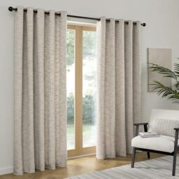 Curtina Talon Eyelet Curtains 66 x 54 Inch (168 x 137cm) – Grey Textured Jacquard Weave Curtains, Light Filtering Recycled Polyester for Living Room