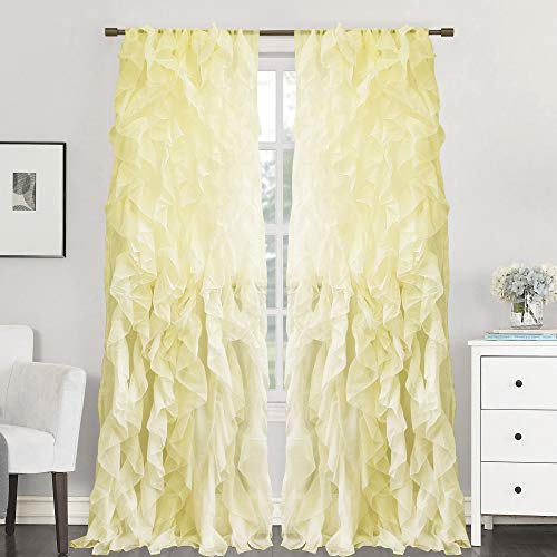 "Sweet Home Collection Pair of Vertical Ruffled Voile Curtains 84"" x 50"" (108"" x 50"") Corn Yellow"
