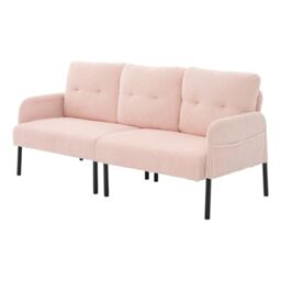 Ball & Cast 171cm Loveseat Sofa Beige, Comfy Corduroy Couch with Spring Cushion, 2 Seater Sofa with Solid Wood, Sofa Couch with Deep Seat, Sofa for Bedroom, Loveseat for Living Room,Pink