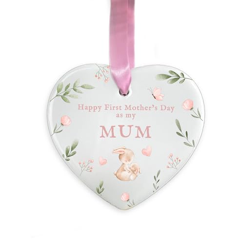 First Mother’s Day As My Mum Ornament, Ceramic Hanging Decoration, New Mummy Gift from Baby, 1st Mother’s Day Keepsake, Mum Ornament (Heart)