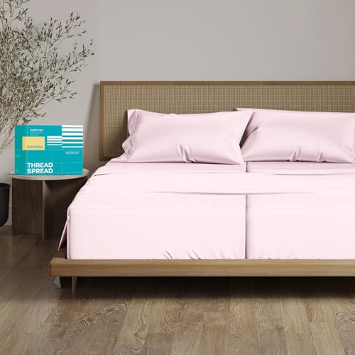 "THREAD SPREAD 100% Egyptian Cotton Split King Sheets Sets for Adjustable Bed - Luxury 800 Series 5 PC Split King Sheet (Blush), Soft Cooling 16"" Deep Pocket Hotel Sheets - Euphoria Collection"