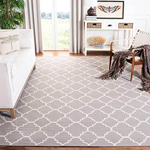 Safavieh Contemporary Indoor Flatweave Square Area Rug, Dhurrie Collection, DHU554, in Grey / Ivory, 183 X 183 cm for Living Room, Bedroom or Any Indoor Space