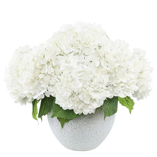 "LFF 3Pcs White Hydrangea Artificial Flowers, 8.66"" Large Real-Touch Latex Blooms with 22"" Long Stems, Faux Hydrangea for Home Table Centerpieces, Wedding Bouquets & Floral Arrangement Decor (White)"