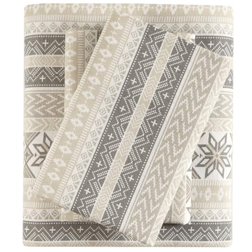 "SLEEP PHILOSOPHY True North Flannel Sheets Twin Size, Cozy 100% Cotton Flannel Bed Sheets, Ultra Soft Cute Sheet Set, Elastic Pocket Fits Up to 12"" Mattress, Nordic 3 Piece"
