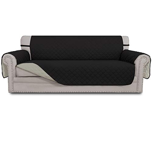 Easy-Going Sofa Slipcover Reversible Sofa Cover Water Resistant Couch Cover with Foam Sticks Elastic Straps Furniture Protector for Pets Kids Children Dog Cat (Sofa, Black/Beige)