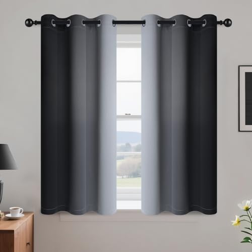 Yakamok Ombre Curtains Black and Greyish White for Living Room,42Wx45L - Room Darkening Curtains 45,Thermal Insulated Gradient Color Drape,Light Blocking Grommet Window Curtains for Bedroom,2 Panels