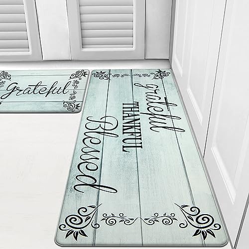 HEBE Anti Fatigue Kitchen Mat Set of 2 Non Slip Cushioned Kitchen Mats for Floor Waterproof Farmhouse Kitchen Rugs and Mats Set Comfort Standing Desk Mat Carpet for Sink,Office,Laundry