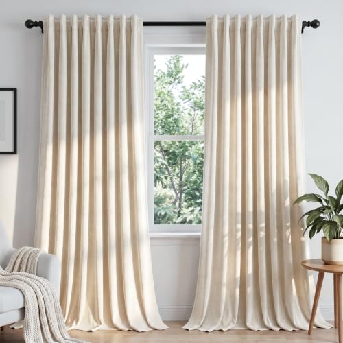 Dchola Ivory White Velvet Curtains for Bedroom Window with Back Tab, Super Soft Vintage Luxury Heavy Drapes, Room Darkening Thermal Insulated Curtain for Living Room, W52 by L96 inches, 2 Panels