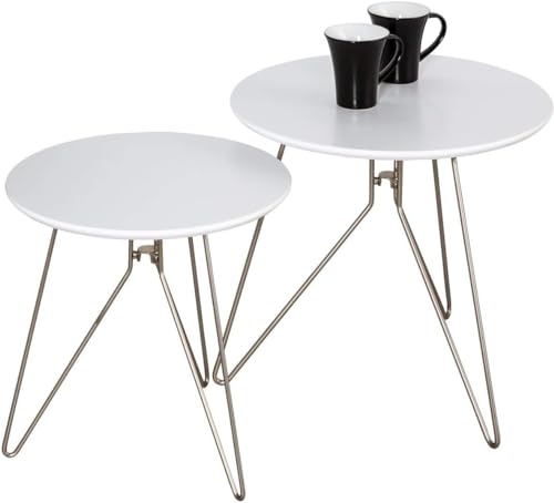 ASPECT Alegro Set of 2 Wooden Round Side Coffee End Lamp Table-White, Wood 48x48x45 cm