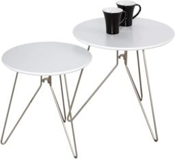 ASPECT Alegro Set of 2 Wooden Round Side Coffee End Lamp Table-White, Wood 48x48x45 cm