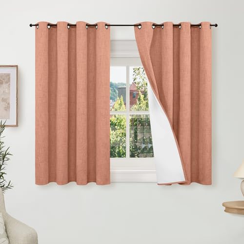 Lajode Terracotta Linen Blackout Curtains 54 Inch Long 2 Panels for Bedroom, Thermal Insulated Total Light Blocking Noise Reducing Window Curtains for Farmhouse Living Room, Each 52x54 Inch 2 Panels