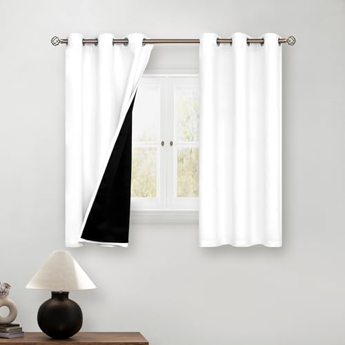 BGment Thermal Insulated 100% Blackout Curtains for Bedroom with Black Liner, Double Layer Full Room Darkening Noise Reducing Grommet Curtain (42 x 54 Inch, Pure White, 2 Panels)