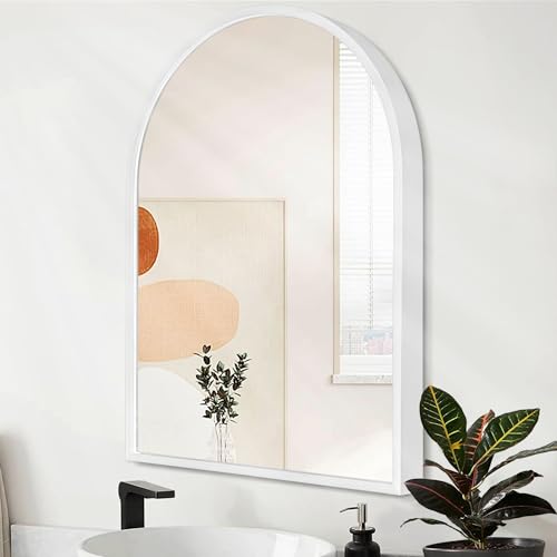 "HLFMVWE Arch Wall Mirror 20""x16"" Large White Bathroom Mirror Metal Frame Mirrors for Wall, Decoration Vanity Bedroom Entryway Living Room Room Home Decor"