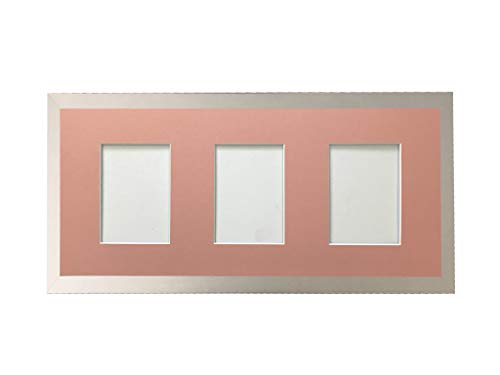 H7 Silver Picture Photo Frame with Pink 6 X 4 Inch Three Aperture Long Mount